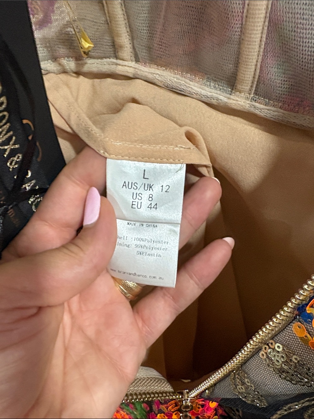 Bronx and Banco Brown Mini Dress with Multicolor Sequin Floral Embroidery - Picture 10 of 16